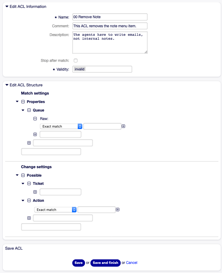 Edit ACL Structure Screen