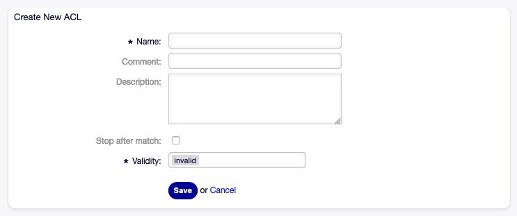 Create New ACL Screen