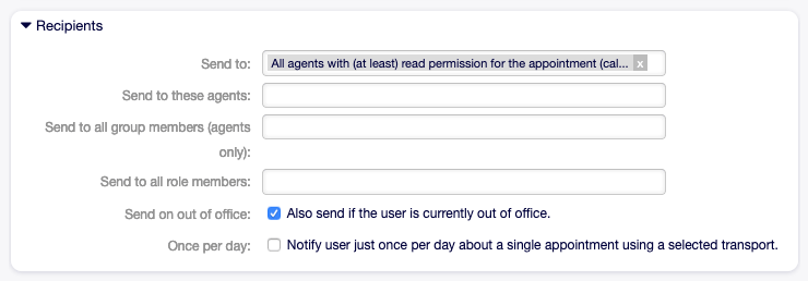 Appointment Notification Settings - Recipients