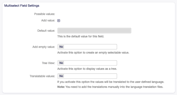 Multiselect Dynamic Field Settings