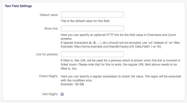 Text Dynamic Field Settings