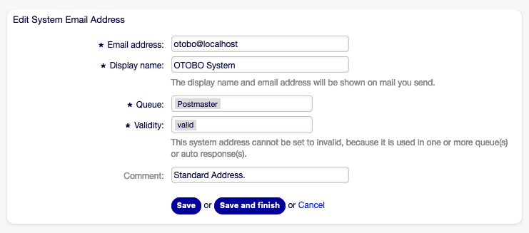 Email Address Edit Screen