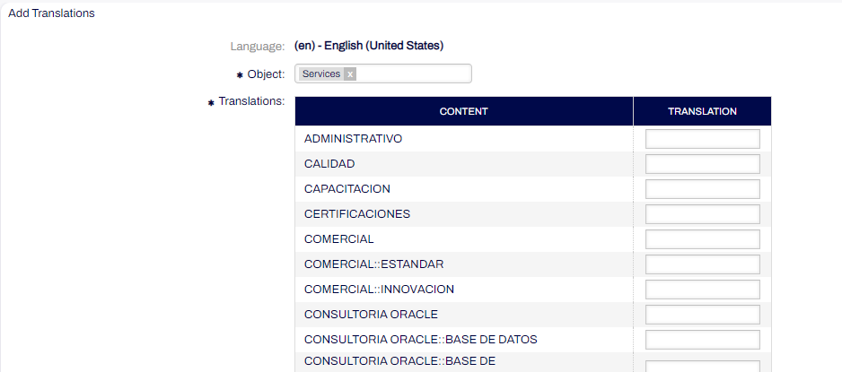 Fields for translation - Services
