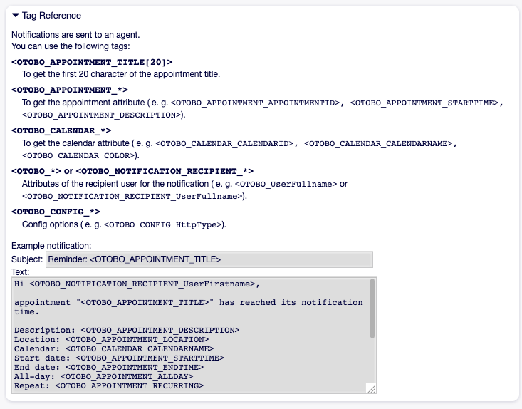 Appointment Notification Variables