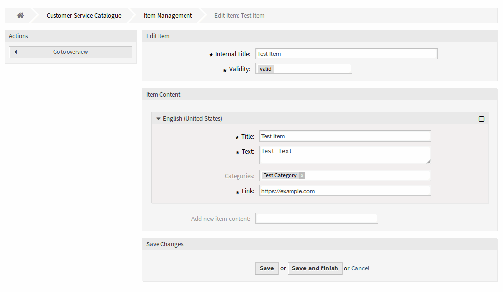 Item Management Screen