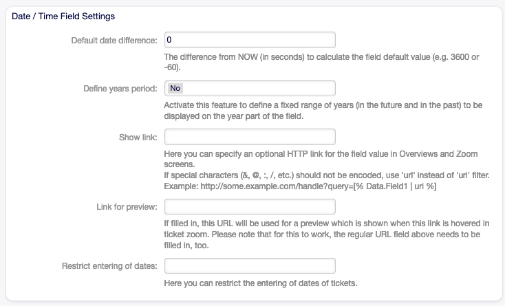 Date / Time Dynamic Field Settings