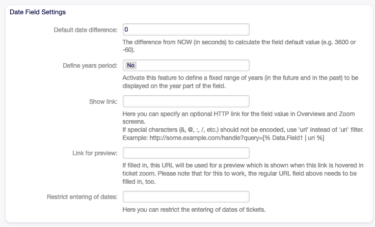 Date Dynamic Field Settings