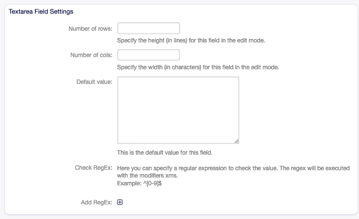 Textarea Dynamic Field Settings