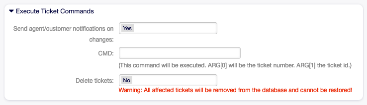 Job Settings - Execute Ticket Commands