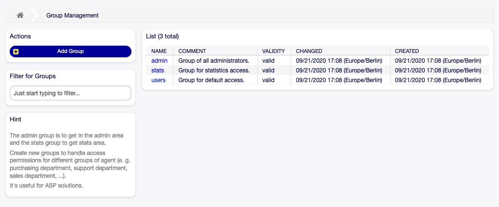 Group Management Screen