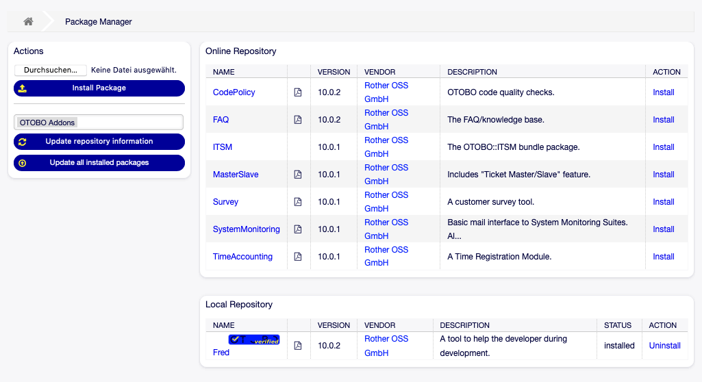 Package Manager Screen