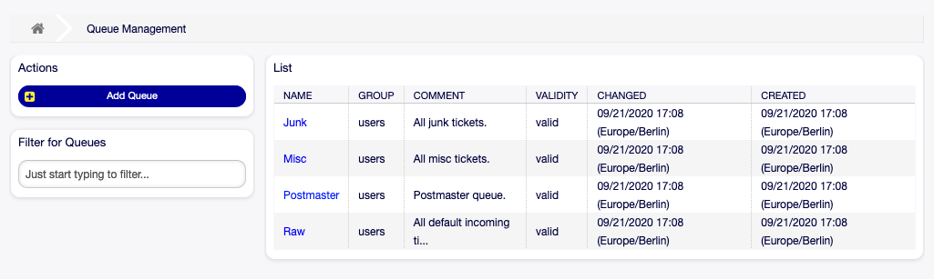 Queue Management Screen