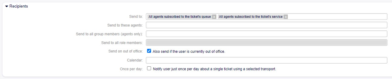 Ticket Notification Settings - Recipients