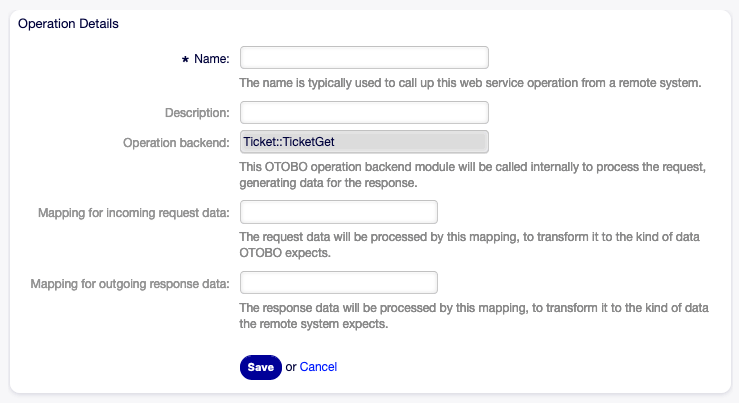 Web Service Settings - OTOBO as Provider - Operation