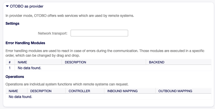 Web Service Settings - OTOBO as Provider