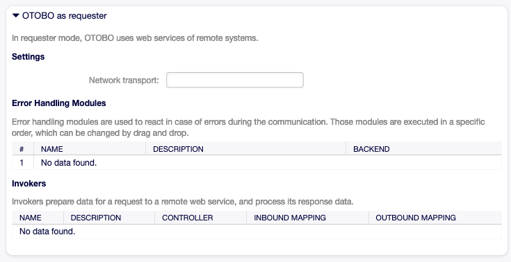 Web Service Settings - OTOBO as Requester