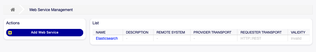 Web Service Management Screen