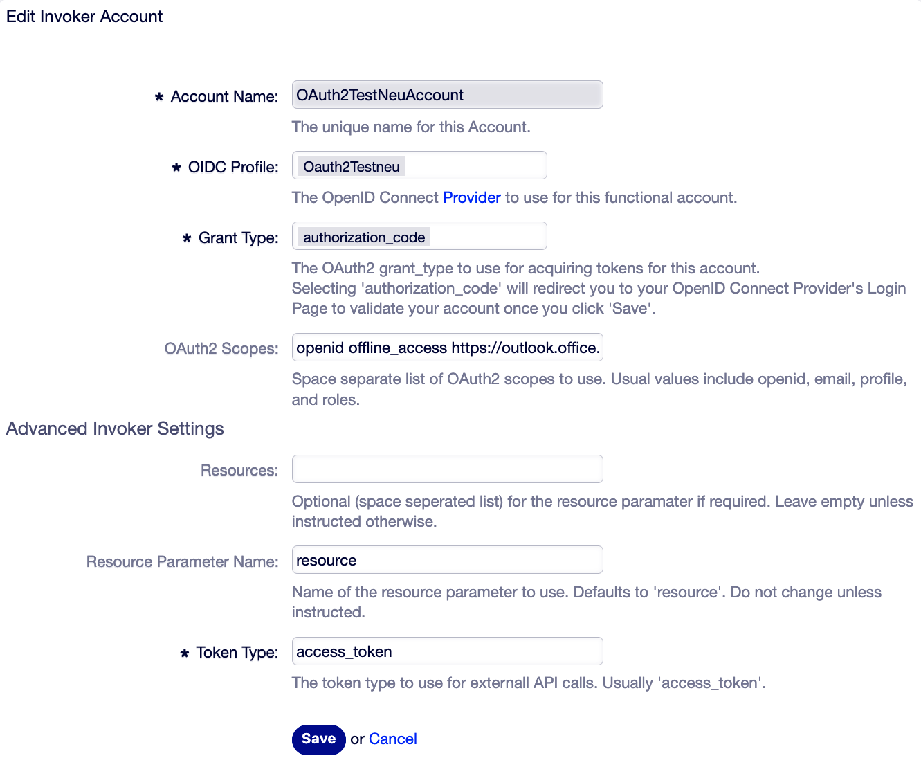 Admin->OAuth Functional Account