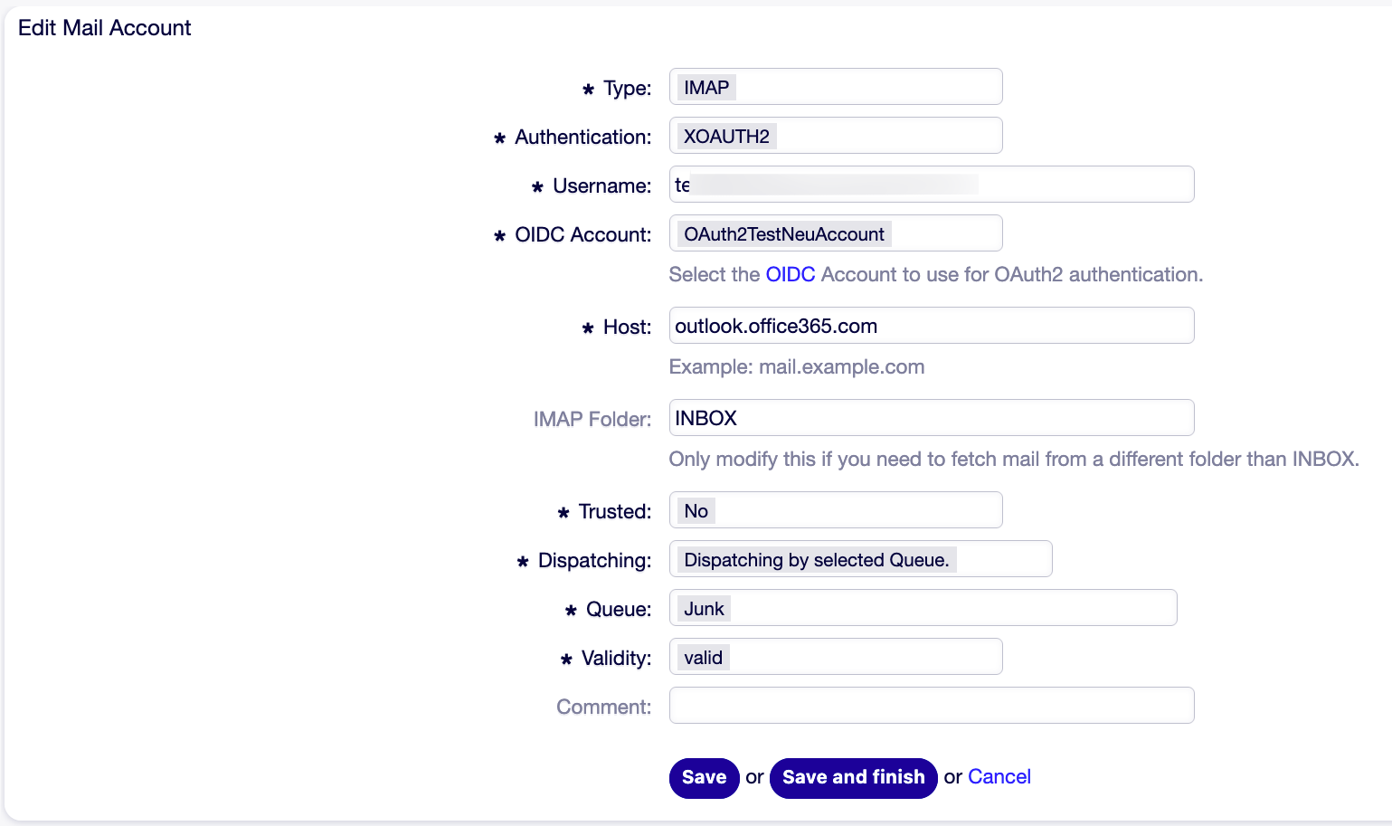 Mail Account to change Authentication