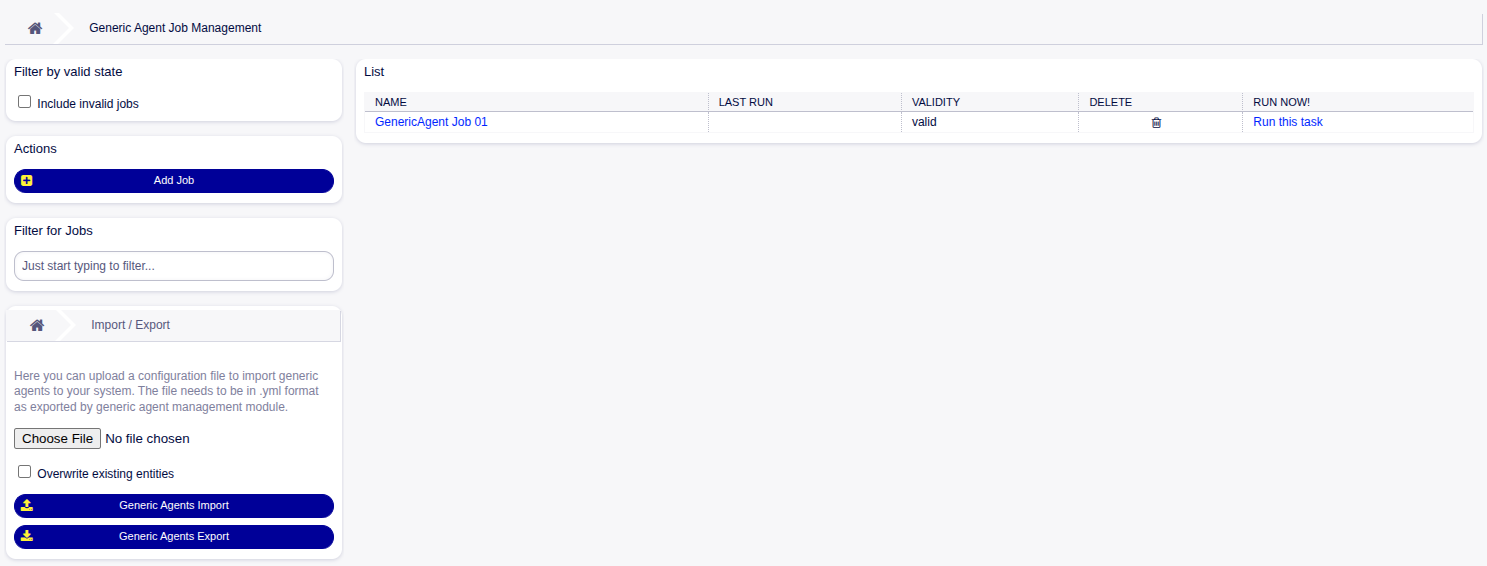 Generic Agent Management Screen