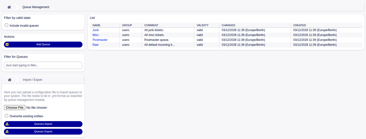 Queue Management Screen
