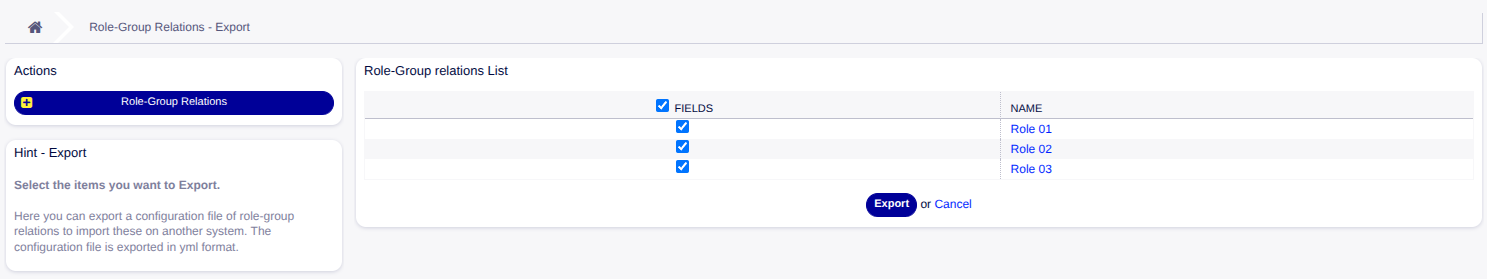 Role Group Export Screen