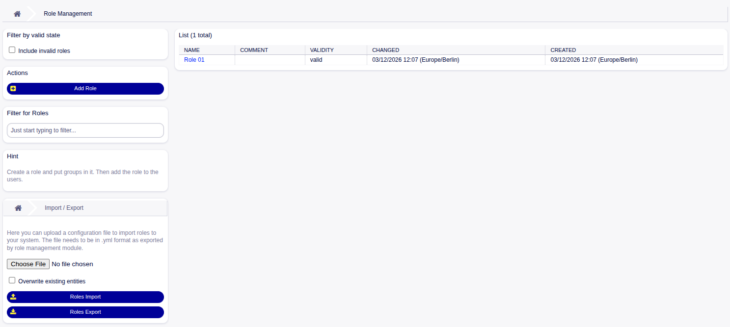 Role Management Screen
