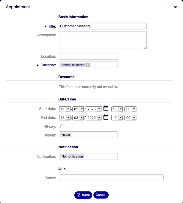 Edit Appointment Dialog