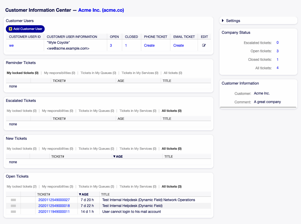 Customer Information Center Dashboard