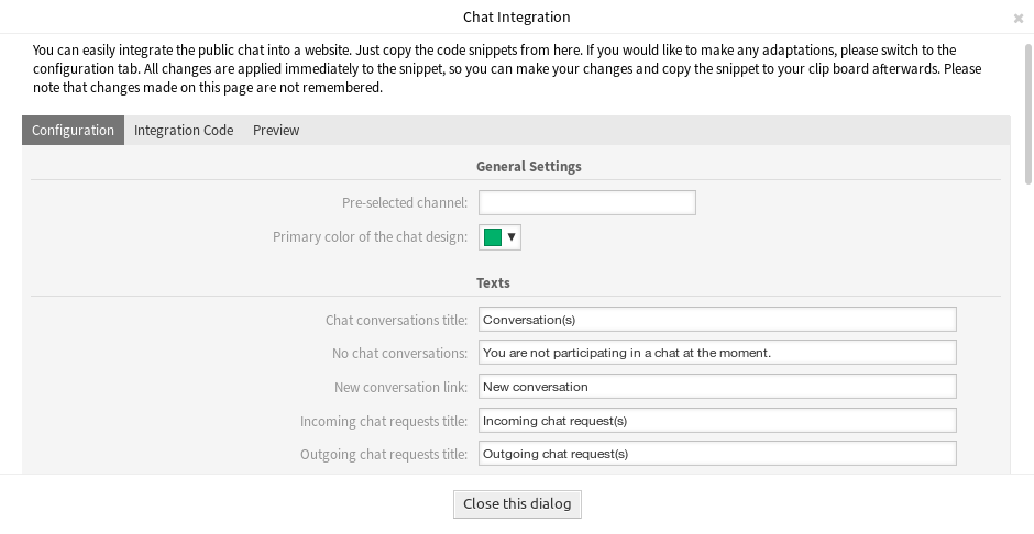 Chat Integration – Configuration