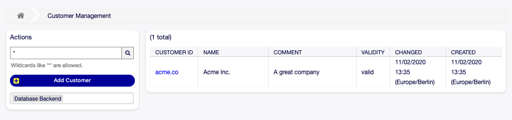 Customer Management Screen