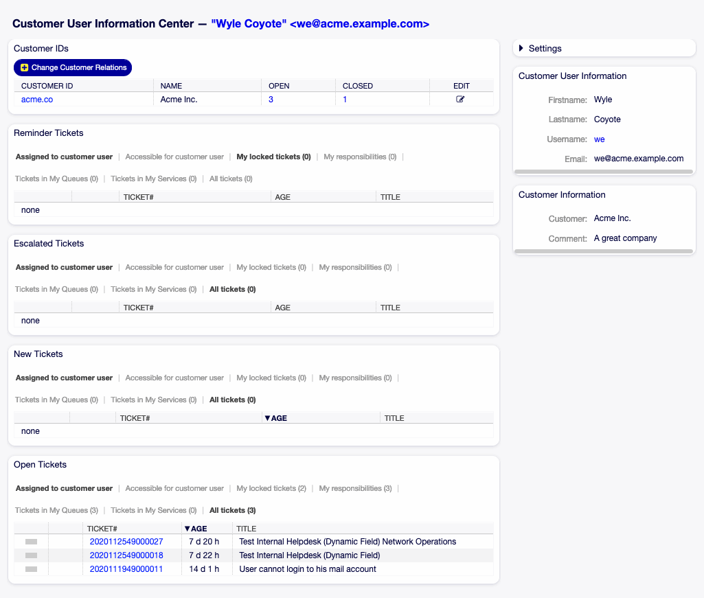 Customer User Information Center Dashboard